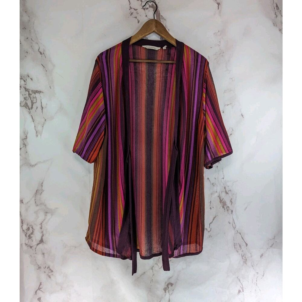 Soft Surroundings Cardigan Womens 2X Striped Wrap Tie Topper Cover Bella Donna